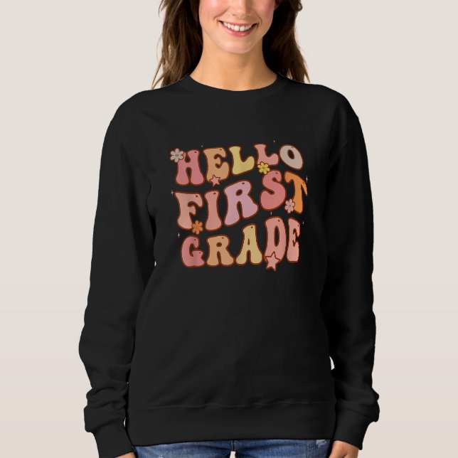 Sweatshirt Cute Groovy Hello 1st Grade First Day Of School Ba (Devant)