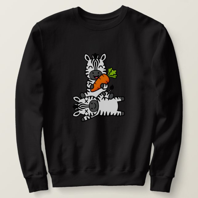 Sweatshirt Cute Happy Zebra with Carrot Cartoon Fun Animal (Design devant)