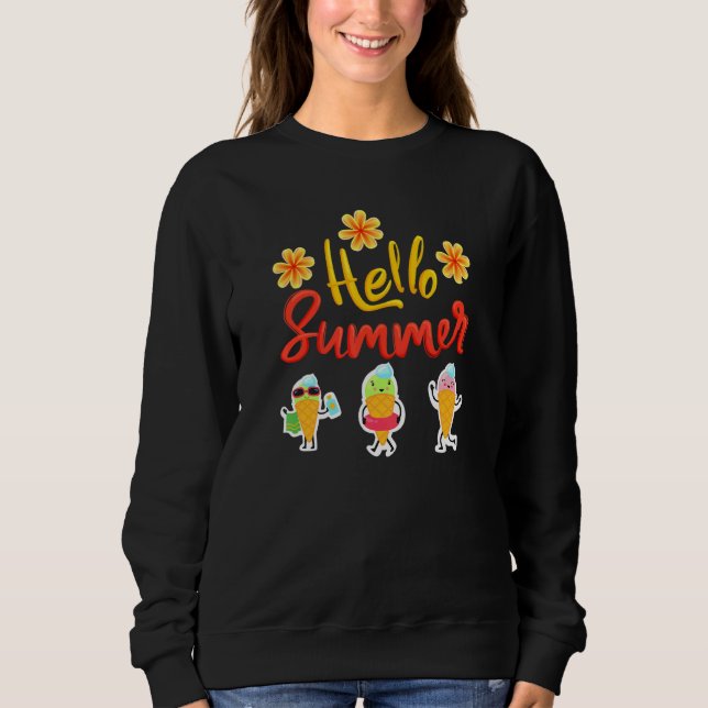 Sweatshirt Cute Hello Summer Floral   Summer Vacation (Devant)