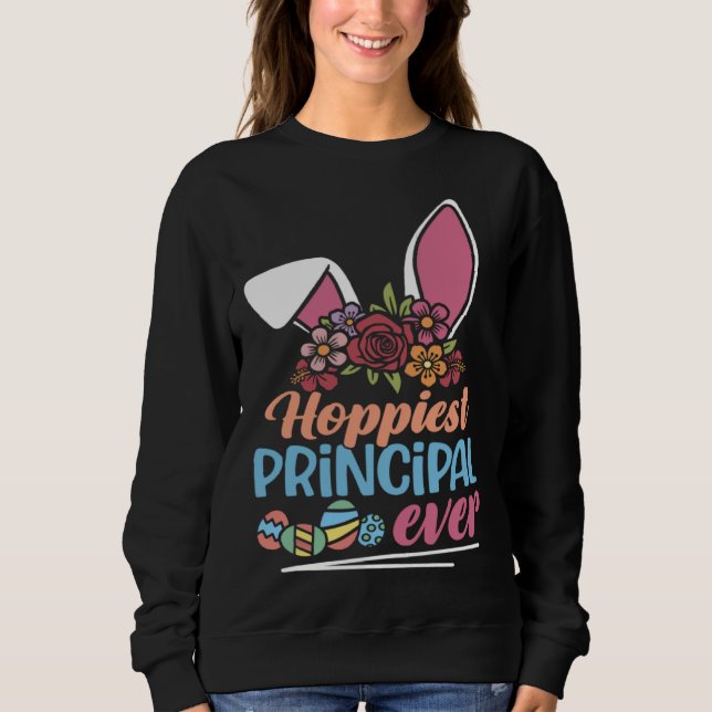 Sweatshirt Cute Hoppiest Principal Ever Bunny Ear Red Plaid E (Devant)