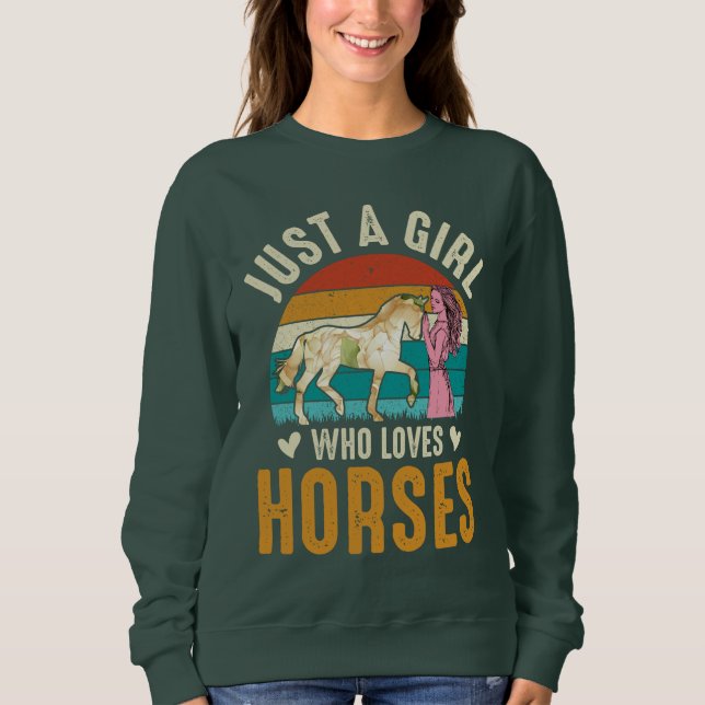 Sweatshirt Cute Horse Girl Retro Sunset Horses Amateurs (Devant)