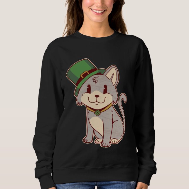 Sweatshirt Cute Irish Cat with Top Hat  St Patricks Day Graph (Devant)