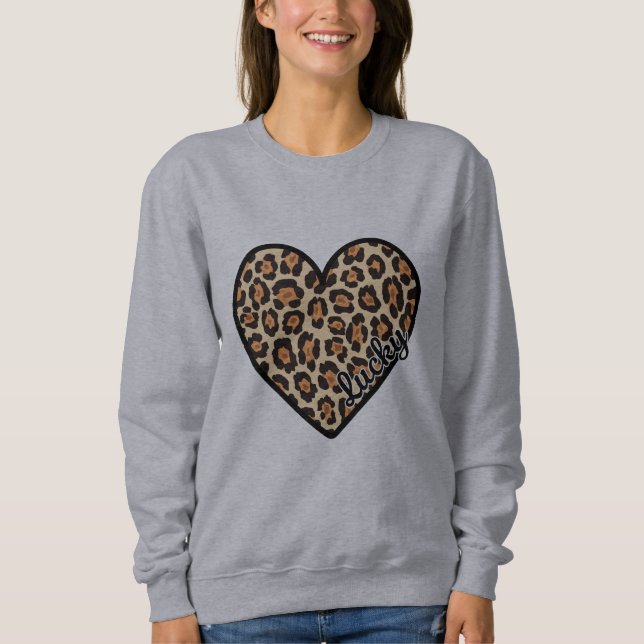 Sweatshirt Cute Leopard Heart Saint Valentin cadeau (Devant)