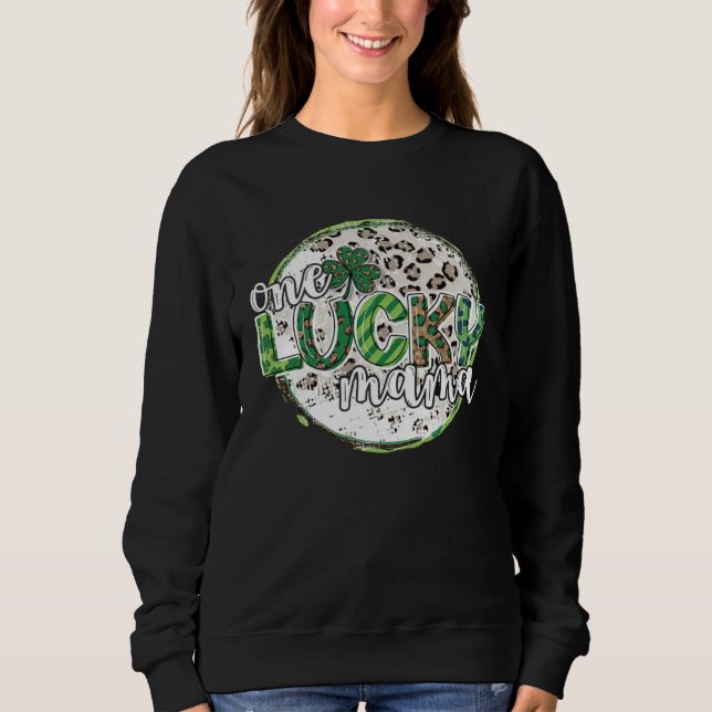 Sweatshirt Cute Leopard Plaid St Patrick s Day One Lucky Mama (Devant)