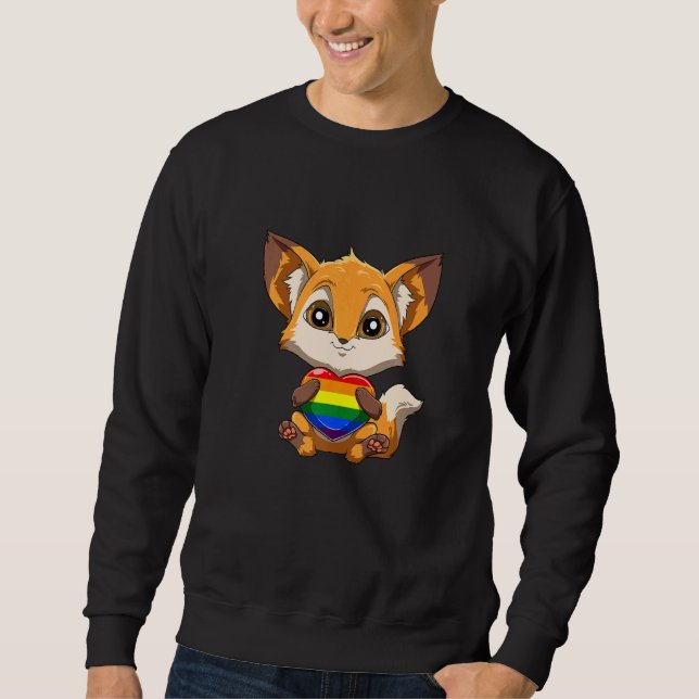 Sweatshirt Cute LGBTQ Pride Rainbow Heart Fox Hugging LGBTQ H (Devant)