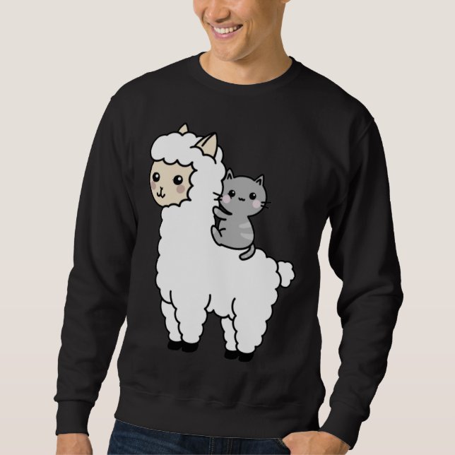 Sweatshirt Cute Llama Cat Best Friends (Devant)