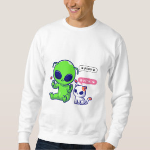 SWEATSHIRT CUTE MEOW CAT AVEC ALIEN