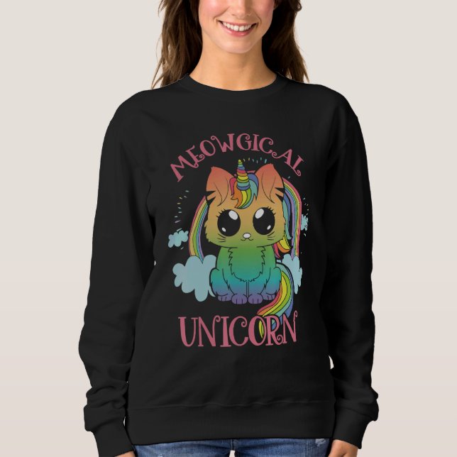 Sweatshirt Cute Meowgical Unicorn Cat Magic Colourful Rainbow (Devant)