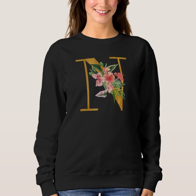 Sweatshirt Cute Monogram Initial Letters Flowers Capital N_1 (Devant)