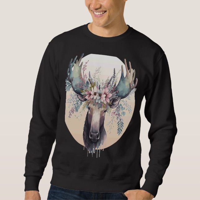 Sweatshirt Cute Moose Flower Crown Animal (Devant)