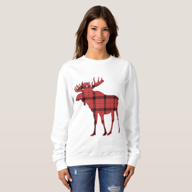 Sweatshirt Cute Moose Rouge et Black Plaid Buffalo Motif (Devant entier)