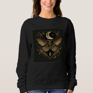 Sweatshirt Cute Moth Butterfly Moon Illustration Flowers Wome