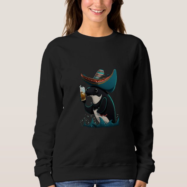 Sweatshirt Cute Orca Animal Orca Drinking Beer  1 (Devant)