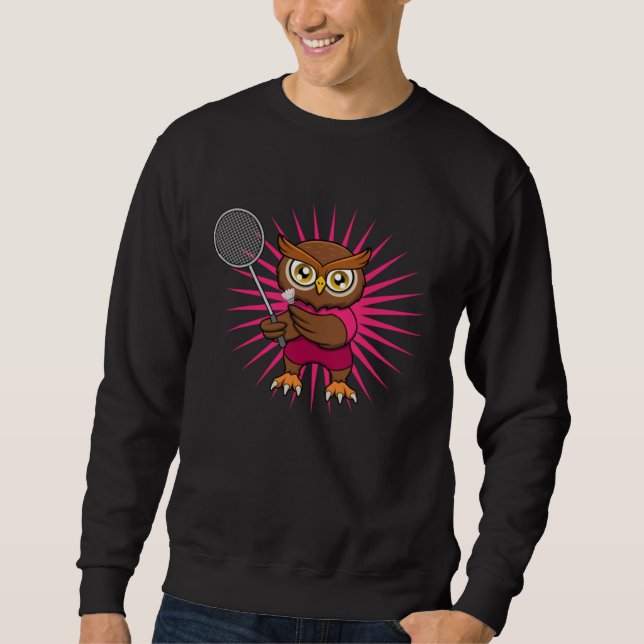 Sweatshirt Cute Owl Badminton Player Forest Animal Sports (Devant)