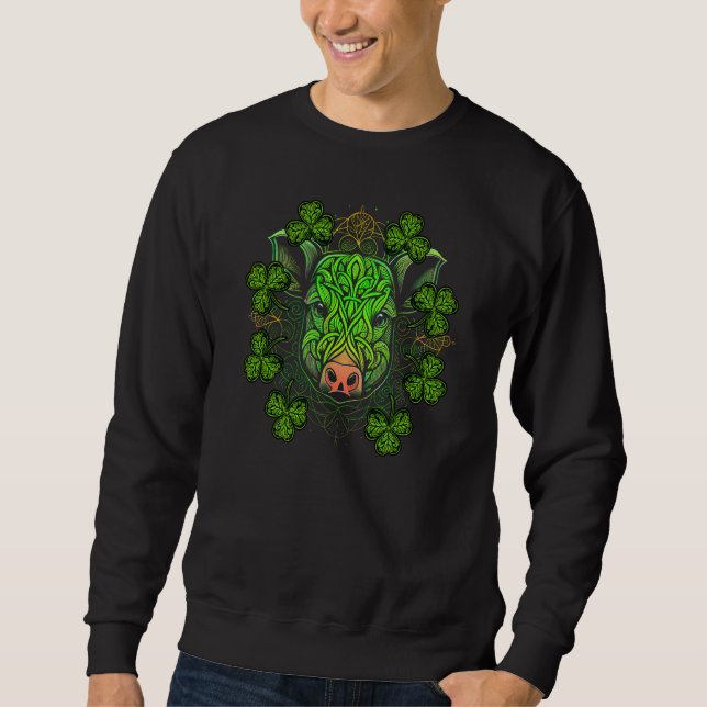 Sweatshirt Cute Pig Face Head Mandala Irish Shamrock C St Pat (Devant)