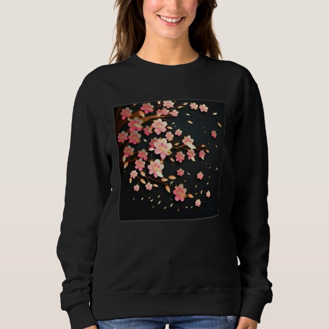 Sweatshirt Cute Pink Cherry Blossom Illustration Flowers Mini (Devant)