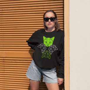 Sweatshirt Cute Quadruple Tête De Chat Sur Lime Blanc Sauvage