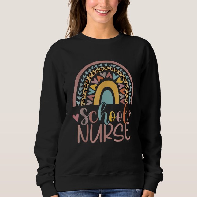 Sweatshirt Cute Rainbow Leopard Print School Nurse Back To Sc (Devant)