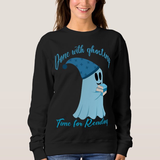 Sweatshirt Cute Reading Ghost Illustration – Book Lover (Devant)