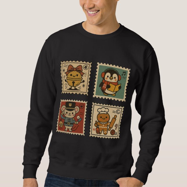 Sweatshirt Cute Retro Christmas Stamp Collage Men’s  (Devant)