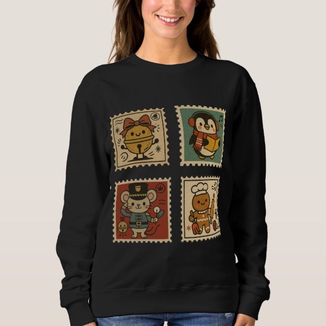 Sweatshirt Cute Retro Christmas Stamp Collage Women’s  (Devant)