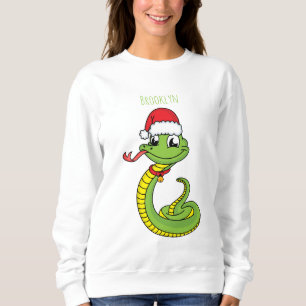 Sweatshirt Cute serpent vert avec chapeau santa dessin animé