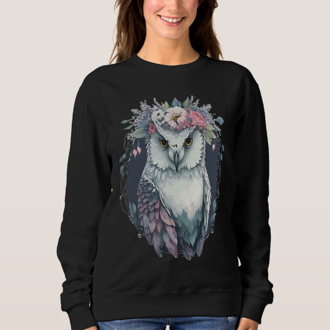 Sweatshirt Cute Snow Owl Bird Flower Crown Floral Birds (Devant)