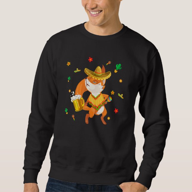 Sweatshirt Cute Sombrero Mexicaine Fox Boire Bière Cinco De M (Devant)
