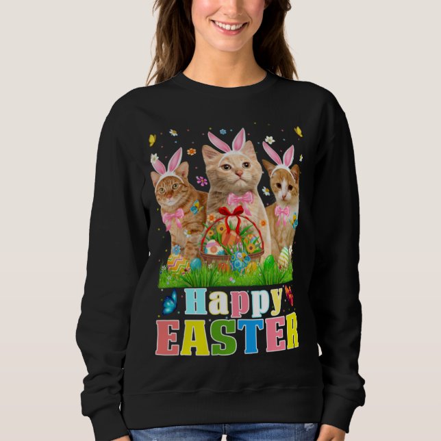Sweatshirt Cute Three Bunny Cats & Easter Egg Basket Easter D (Devant)