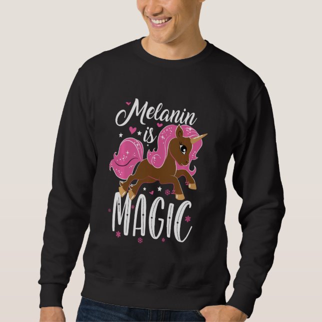 Sweatshirt Cute Unicorn Black Histoire Mois Melanin Magic Gra (Devant)
