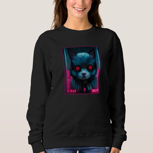Sweatshirt Cybernetic Cyborg Cyberpunk Cat   (Devant)