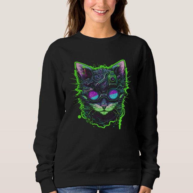 Sweatshirt Cyberpunk Cool Cat (Devant)