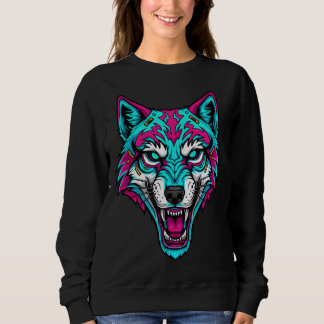 Sweatshirt Cyberpunk Neon Wolf - Synthwave Robotic Animal