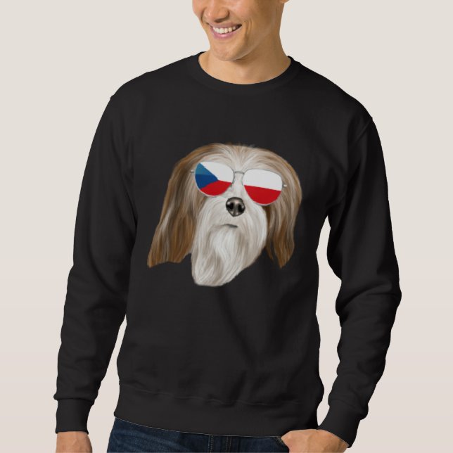 Sweatshirt Czech Flag Lhasa Apsos Dog Czech Republic Pocket (Devant)