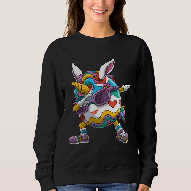 Sweatshirt Dabbing Easter Unicorn Rabbit Ears Egg Women Girls (Devant)