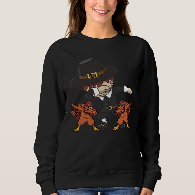 Sweatshirt Dabbing Pilgrim Turkey Thanksgiving Day  Boys Kids (Devant)