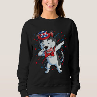 Sweatshirt Dabbing Siberian Husky 4th of July Boys Kids Ameri