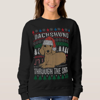 Sweatshirt Dachshund À Travers Le Chandail De Noël Laide Neig