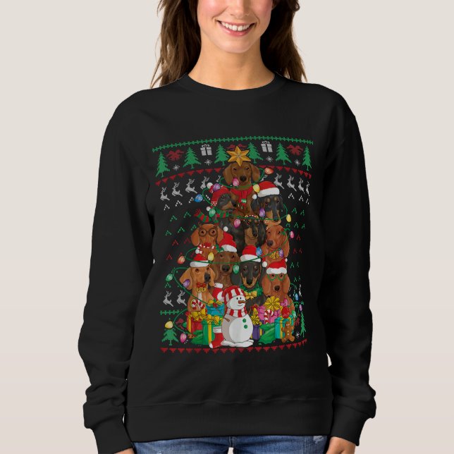 Sweatshirt Dachshund Arbre de Noël Santa Hat Douleur moche Do (Devant)