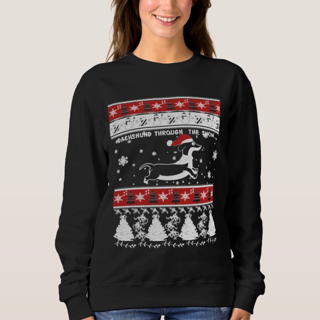 Sweatshirt Dachshund De Noël À Travers La Neige (Devant)
