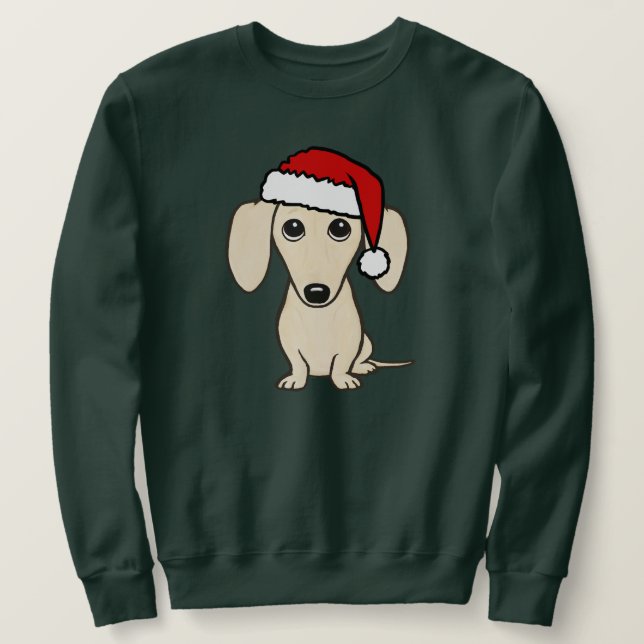 Sweatshirt Dachshund Père Noël Cute Wiener Dog couleur crème (Design devant)
