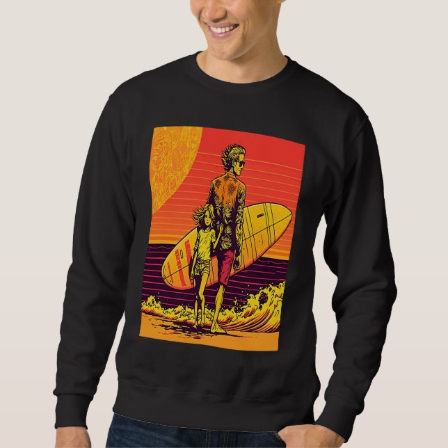Sweatshirt Dad And Daughter Surfing Retro Pop Surfer Dad (Devant)