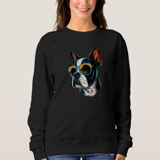 Sweatshirt Dad Mom Cool Dog Sunglasses  Boston Terrier (Devant)