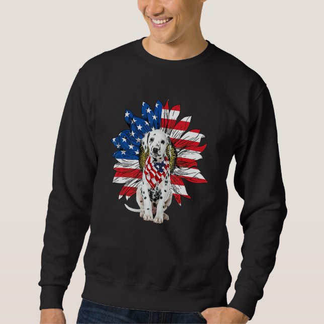 Sweatshirt Dalmatian Patriot American Flag Sunflower Independ (Devant)