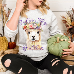 Sweatshirt Dans Chaque Chose Rendez Grâce Mignon Lama Floral