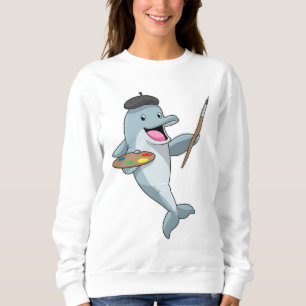 Sweatshirt Dauphin comme Peintre avec pinceau et couleur