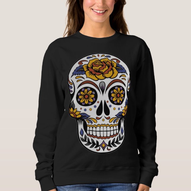 Sweatshirt Day of the Dead Dia De Muertos flower sugar Skull (Devant)