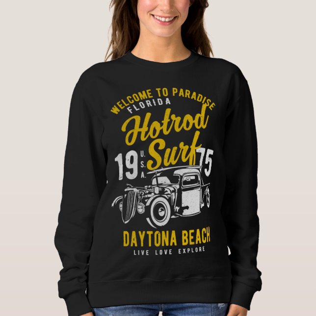 Sweatshirt Daytona Beach Florida Retro Hotrod Surf Distressed (Devant)