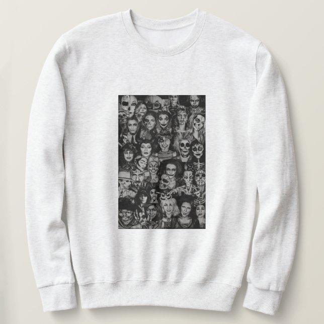 Sweatshirt de l'équipe de collage d'Halloween BW a (Design devant)