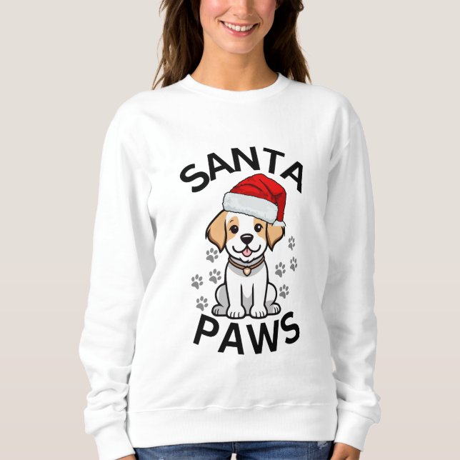 Sweatshirt de Noël Dames - Père Noël Paws Chien (Devant)